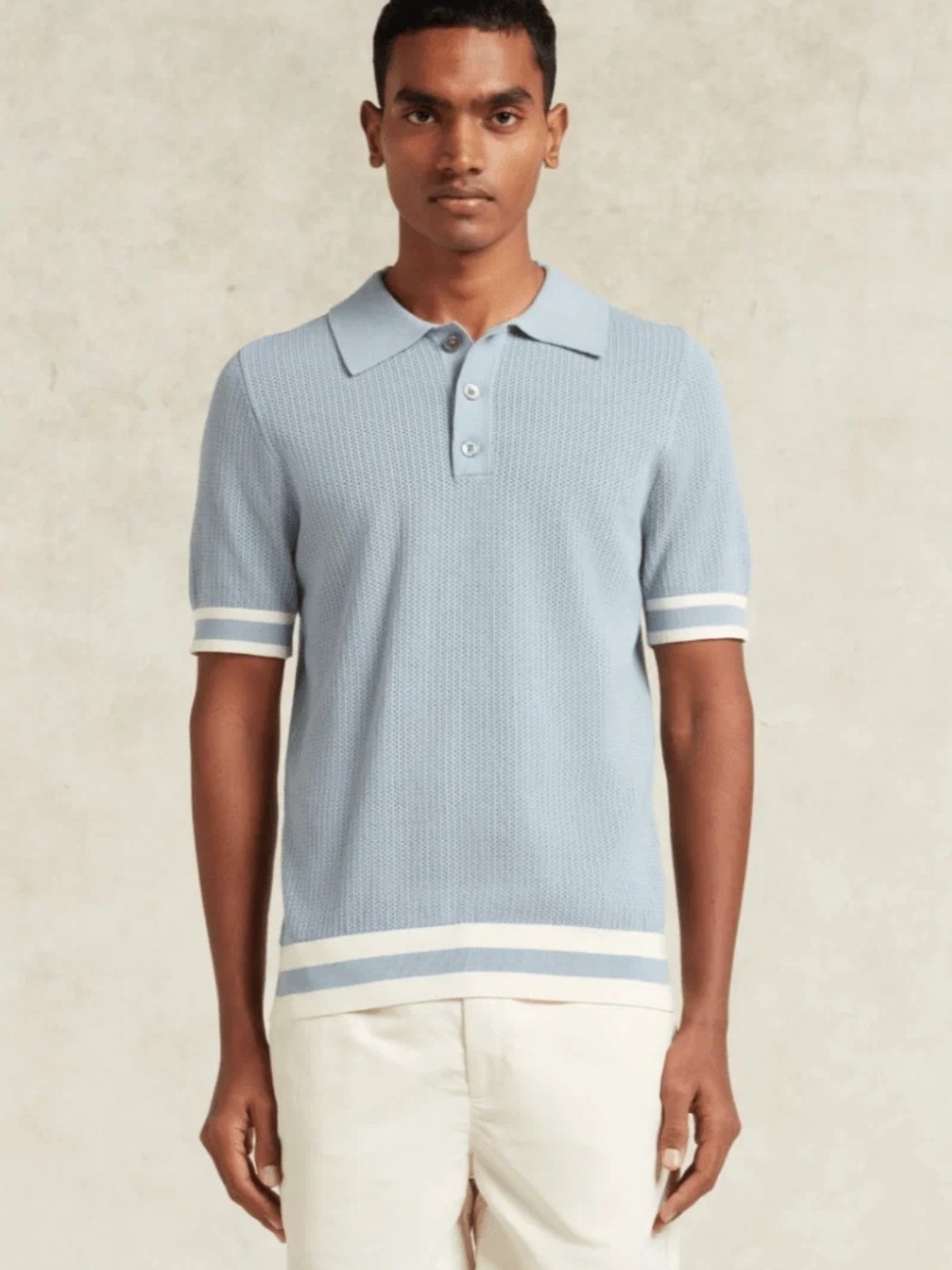 CHÉ Power Blue Cotton White Strap Open Knit Quinn Polo Summer Shirt Men's Small